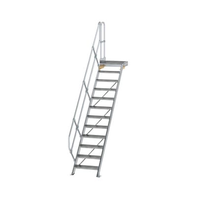 Alutreppe 12 Stufen, 45°, Breite 600mm, einseitiger Handlauf, Stufentiefe 240mm
