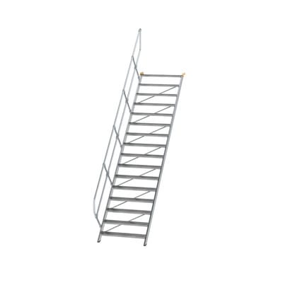 Alutreppe 16 Stufen, 45°, Breite 1000mm, einseitiger Handlauf, Stufentiefe 240mm
