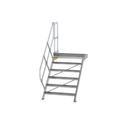 Alutreppe 6 Stufen, 45°, Breite 1000mm, einseitiger Handlauf, Stufentiefe 240mm