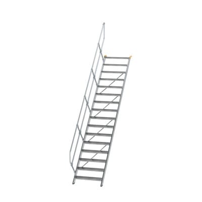Alutreppe 16 Stufen, 45°, Breite 800mm, einseitiger Handlauf, Stufentiefe 240mm