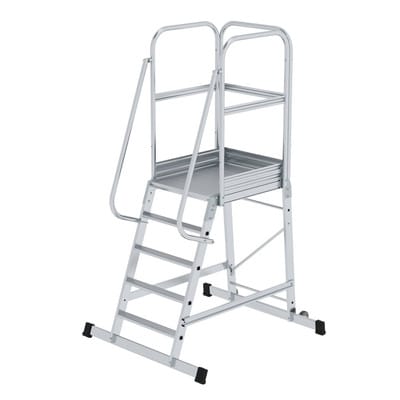 Podesttreppe 5 Stufen, fahrbar Plattformbreite 650mm L 800mm, Stufentiefe 80mm