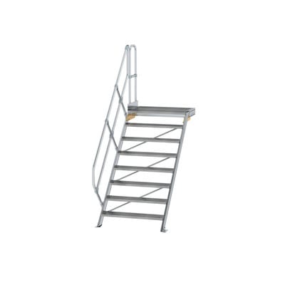 Alutreppe 8 Stufen, 45°, Breite 1000mm, einseitiger Handlauf, Stufentiefe 240mm