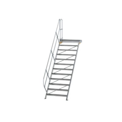 Alutreppe 12 Stufen, 45°, Breite 1000mm, einseitiger Handlauf, Stufentiefe 240mm