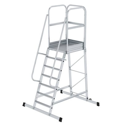 Podesttreppe 7 Stufen, fahrbar Plattformbreite 650mm L 800mm, Stufentiefe 80mm
