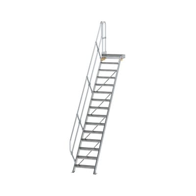 Alutreppe 15 Stufen, 45°, Breite 600mm, einseitiger Handlauf, Stufentiefe 240mm