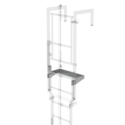 Ausstiegstritt f. Gebäudeaufstieg, Spaltmaß 250mm, B 620mm, Stahl verzinkt