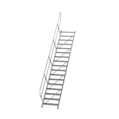 Alutreppe 17 Stufen, 45°, Breite 800mm, einseitiger Handlauf, Stufentiefe 240mm