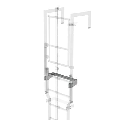 Ausstiegstritt f. Gebäudeaufstieg, Spaltmaß 150mm, B 620mm, Stahl verzinkt