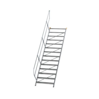 Alutreppe 14 Stufen, 45°, Breite 1000mm, einseitiger Handlauf, Stufentiefe 240mm