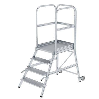 Podestleiter 4 Stufen, einseitig begehbar, Aluminium/Aluminium