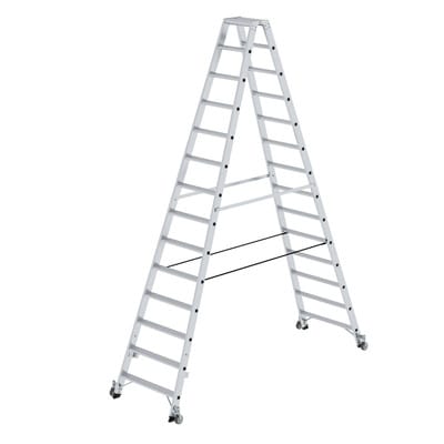Stehleiter 2x14 Stufen, Aluminium, beidseitig begehbar, H 3260mm, B 910mm