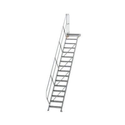 Alutreppe 16 Stufen, 45°, Breite 600mm, einseitiger Handlauf, Stufentiefe 240mm