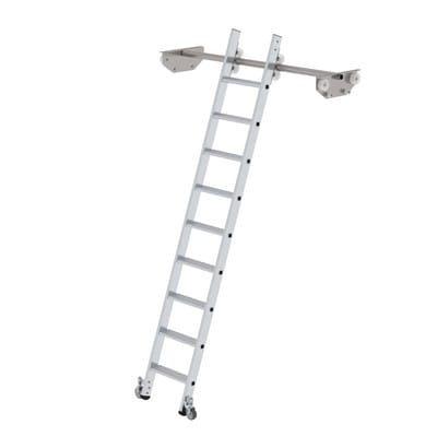 Regalleiter, 9 Stufen, fahrbarer Leiterkopf, senkr. Einhängehöhe 2.200mm