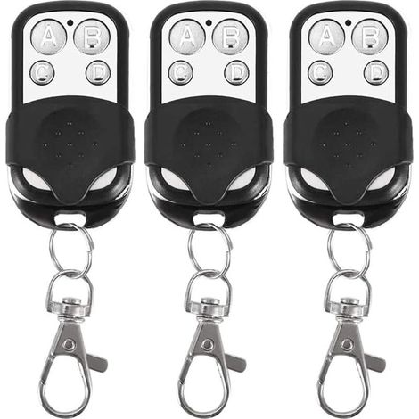 Lot De 3 Télécommandes Universelles 433,92 Mhz – Code Fixe – 4 Boutons Pour Contrôler Jusqu'à 4 Portes – Autoprogrammables En Abs Et Aluminium