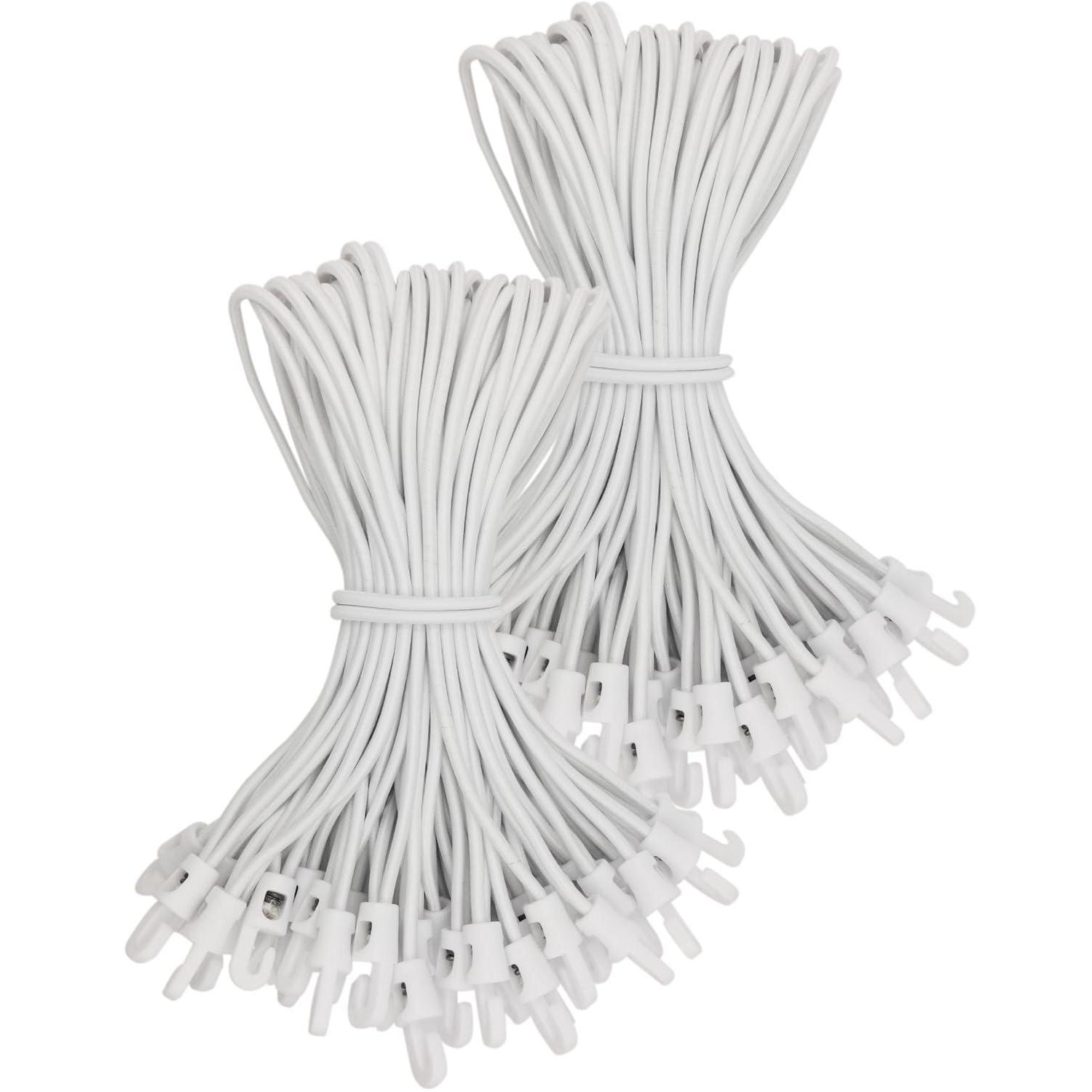 Spanngummis Mit Haken 100 Stück, 25 Cm, Dehnbar Bis 50 Cm, Weiß