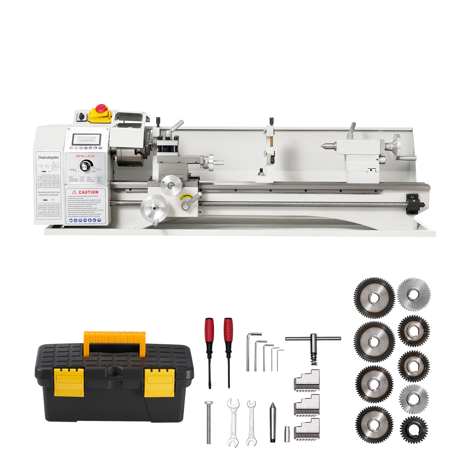 Mophorn Metalldrehmaschine 220 X 762 Mm, 1100 W Für Werkstätten, Mit Variabler Drehzahl Bis 3000 U/min, Not-aus, 8 Metrischen Gewinden 0,5-2,5 Mm, 8-zölligen Gewinden 10-44 Tpi Und Werkzeugkasten