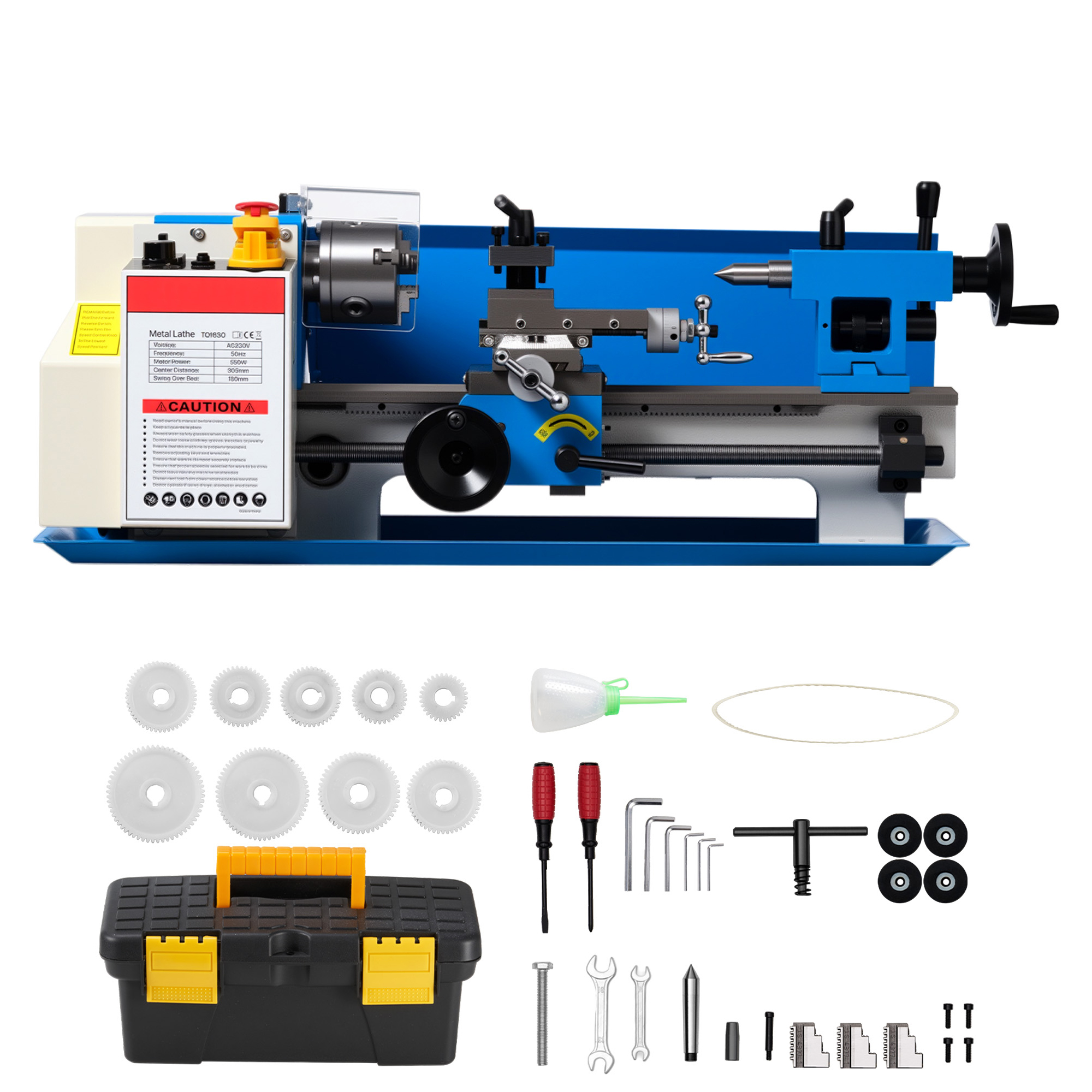 Mophorn Metalldrehmaschine 180 X 305 Mm 550 W, Drehbank Für Heimwerker, Modellbau, Reparaturen Und Metallbearbeitung, Mit Not-aus-schalter, Schutzabdeckung Und Variabler Geschwindigkeitsregelung