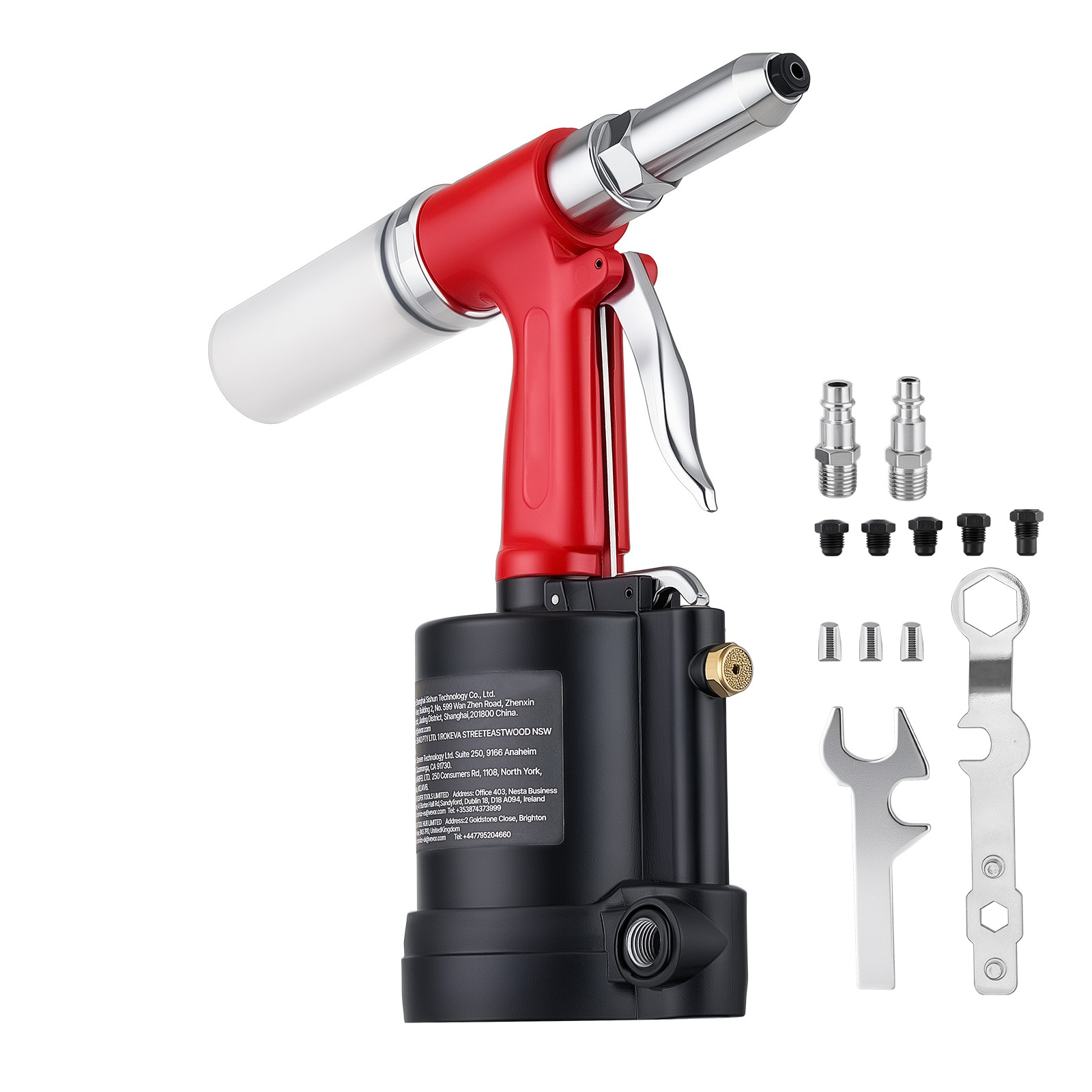 Mophorn Druckluft-nietmutternzange Set Mit Nasenstücken 2,4/3,2/4,0/4,8/6,4 Mm, Pneumatisches Blindnietzangen-set Für Automobilindustrie, 1780 Kg Zugkraft, Max. 16 Mm Hub, 360° Drehbarer Griff