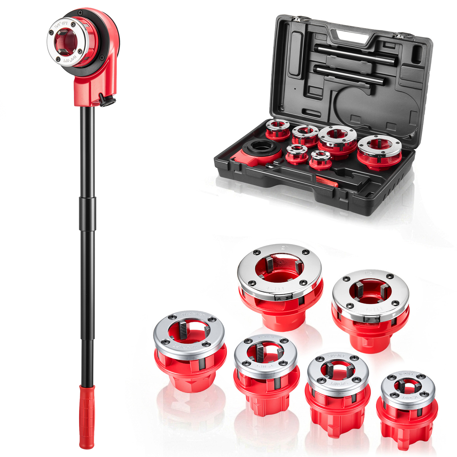 Mophorn Gewindeschneidkluppensatz Mit 6 Schneidköpfen, Manueller Rohrgewindeschneider Für Npt-gewinde Von 1/2 Bis 2 Zoll, Handwerkzeug Mit Kasten Für Sanitärarbeiten Und Reparaturen