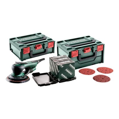 Exzenterschleifer SXE 150-2.5 BL Set (691037000), mit metaBOX Schleifmittel-Set "multi-hole", 150 mm, für Holz und Metall, metaBOX 215