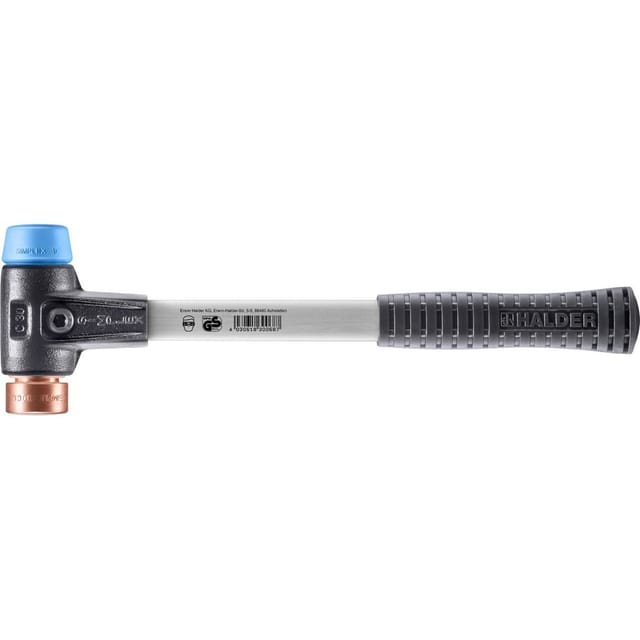 SIMPLEX-Schonhammer, TPE-soft / Kupfer, mit verstärktem Tempergussgehäuse und Fiberglasstiel | D=30 mm | 3714.030