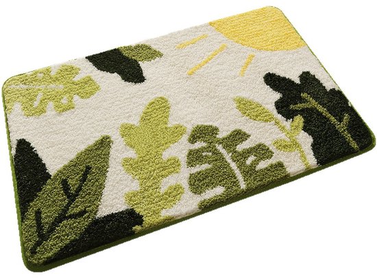 Badematte/teppich/badezimmerdeko – Weiche Mikrofaser – 50 X 80 Cm – Grünes Blattmuster