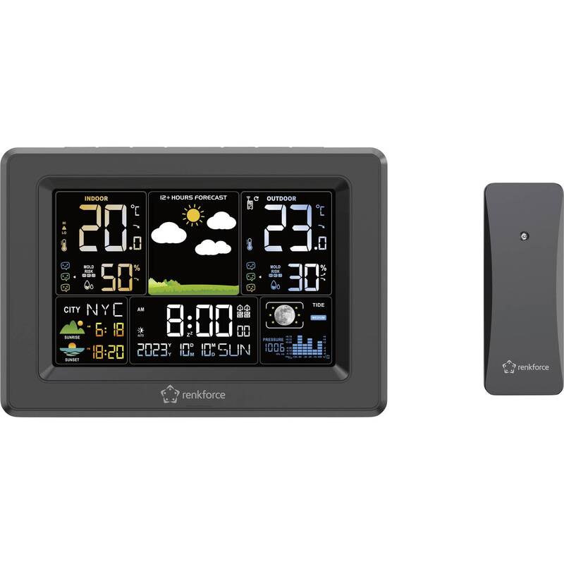 [neuwertig] B-ware Renkforce Wetterstation Funk Thermometer Hygrometer Digital Schwarz Plastkfrei