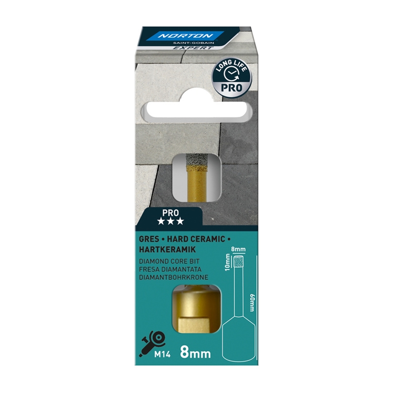 Norton Expert Diamant Fliesenbohrkrone Pro Vb Dry 6 - 82 Mm M14 Für Winkelschleifer, Ausführung: 8mm , 70184634543