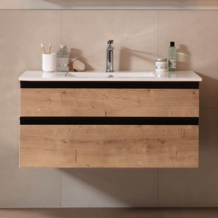 Schöner Wohnen-kollektion Stockholm Waschtischunterschrank 100 Cm Mit 1 Schubkasten Und 1 Auszug, Griff 352