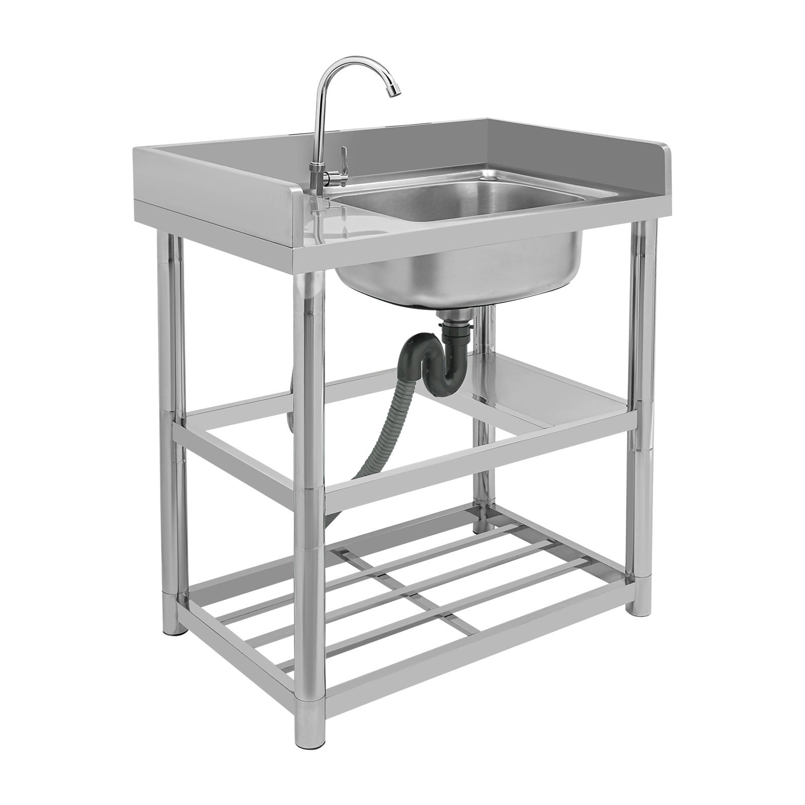 Küchenspüle, Freistehendes Waschbecken Aus Edelstahl, Profi-spüle 80 X 50 X 80 Cm, Einzelwaschbecken Mit Wasserhahn, Geeignet Für Den Einsatz Im Freien Und Auf Dem Campingplatz (rechte Seite)