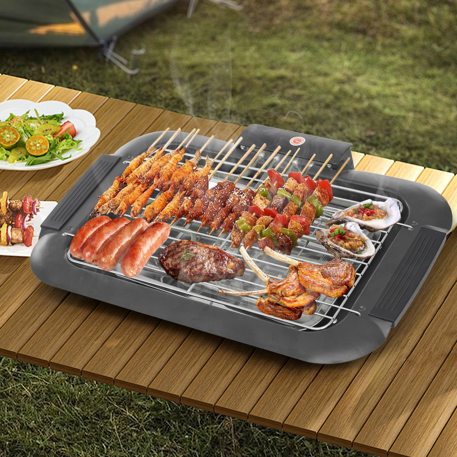 Elektrischer Tischgrill 2000 W, Einstellbare Temperatur 90–350 °c, Platte Aus Edelstahl 304, Mit Wasserauffangschale, Für Grillabende Zu Hause, Camping Und Familienfeiern – Schwarz