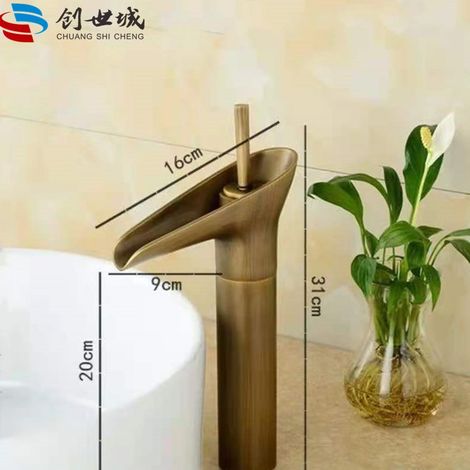 Antiker Europäischer Wasserhahn Komplett Aus Kupfer, Badezimmerarmatur Im Retro-bambus-stil Für Warm- Und Kaltwasserwaschbecken Und -wannen - Im Stil Eines Großen Weinglases.