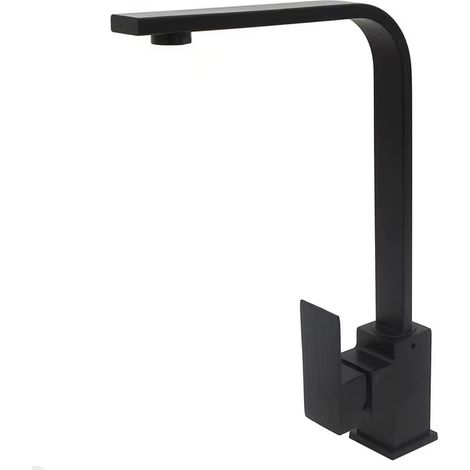 Einloch-küchenarmatur Aus Edelstahl, Gebogenes Flachrohr, Breit, Zinklegierung, Für Warm- Und Kaltwasser, Für Spülbecken/waschbecken, Schwarz, Flach, Sieben Zeichen.