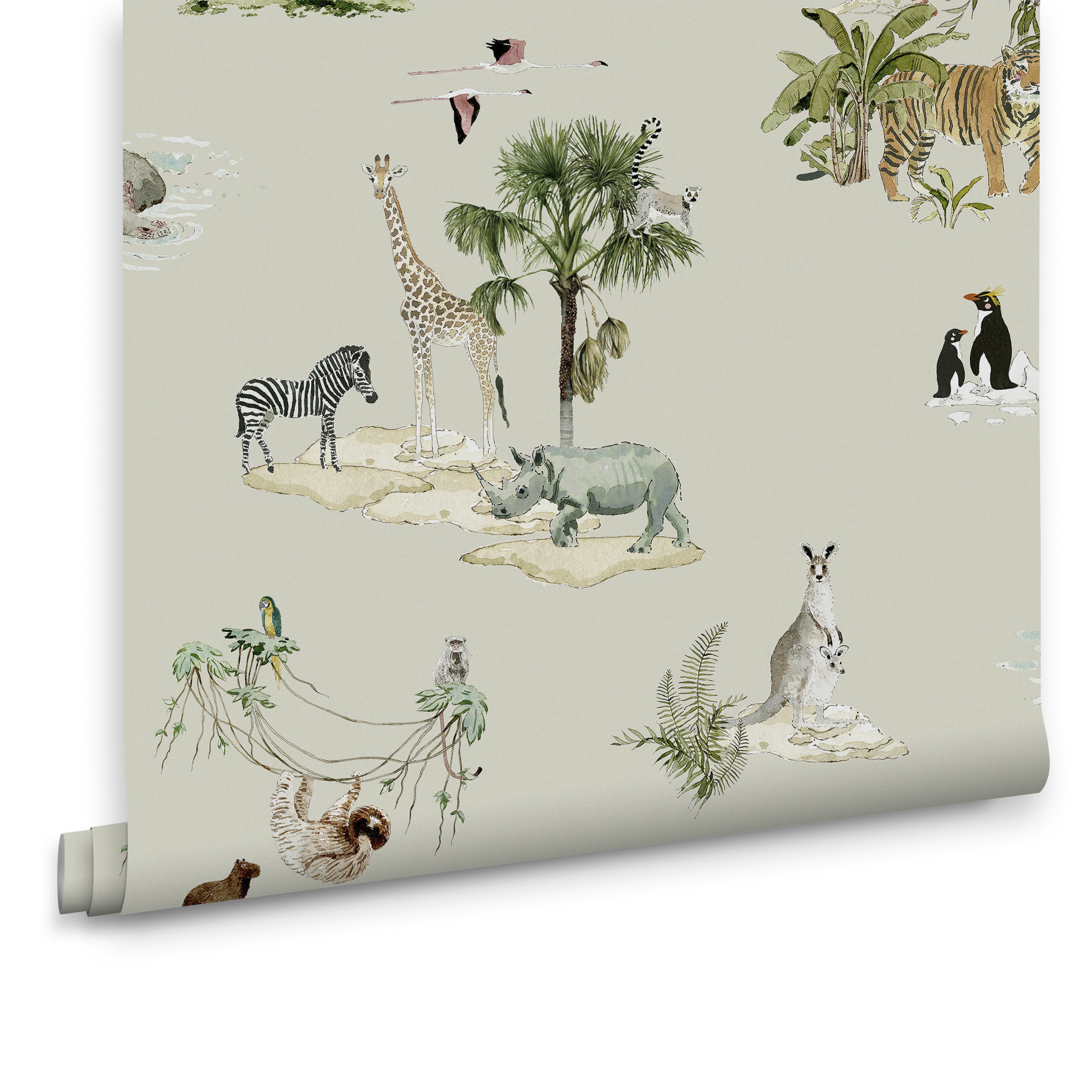 Sophie Allport Vliestapete Kinderzimmer - Animals Of The World - Grun - 10mx52cm