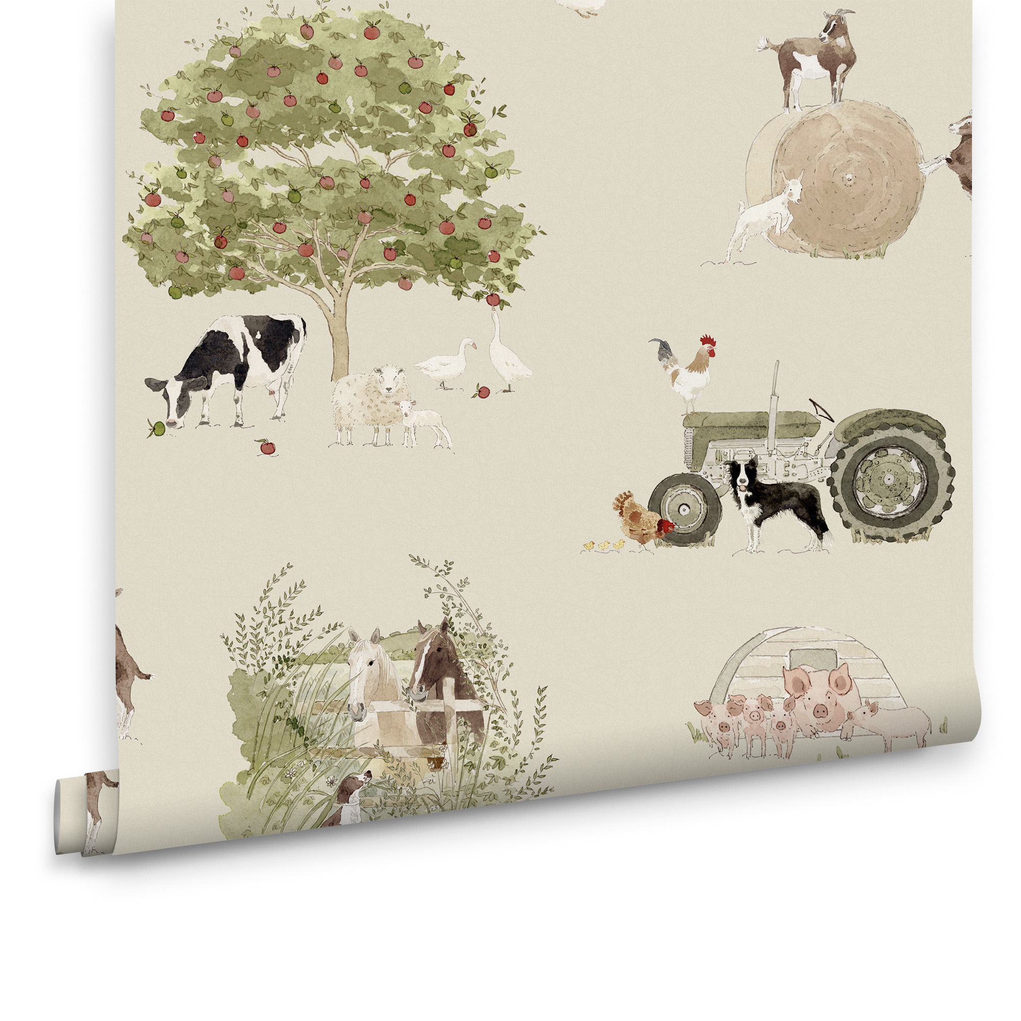 Sophie Allport Vliestapete Kinderzimmer - Farm Friends - Grun - 10mx52cm