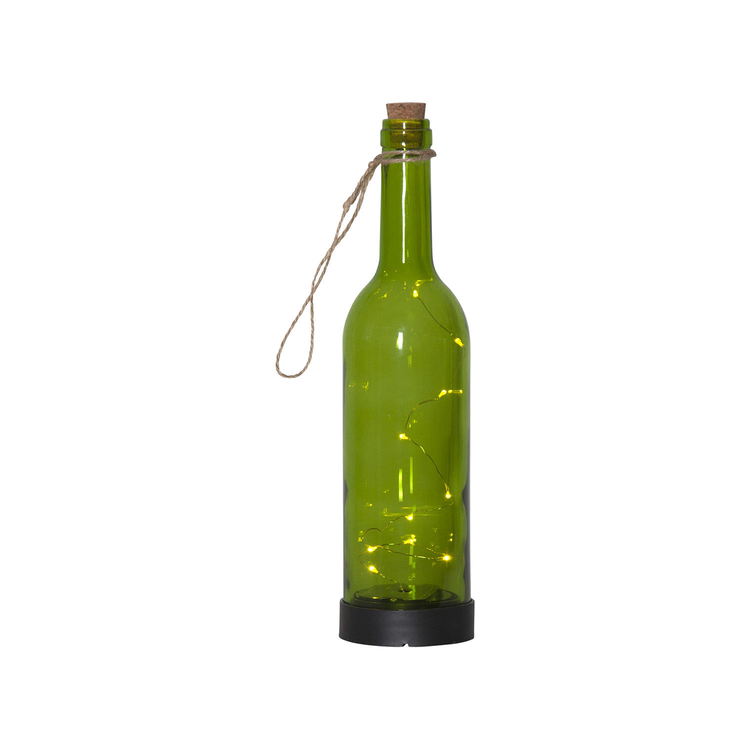 Led Solarleuchte ,bottle', Glasflasche + Led Lichterkette, Dämmerungssensor, Grün, 31cm