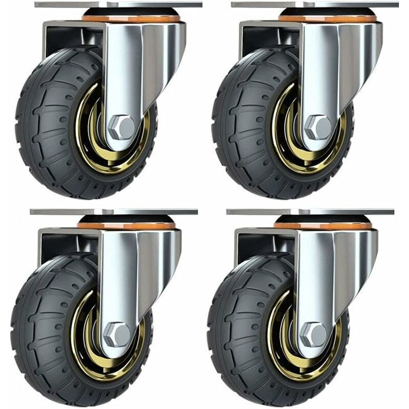Satz Mit 4 Lenkrollen, 75 Mm – Geräuscharmes Gummi – 80 Kg Tragkraft Pro Rolle – Für Hartböden Und Mobile Möbel