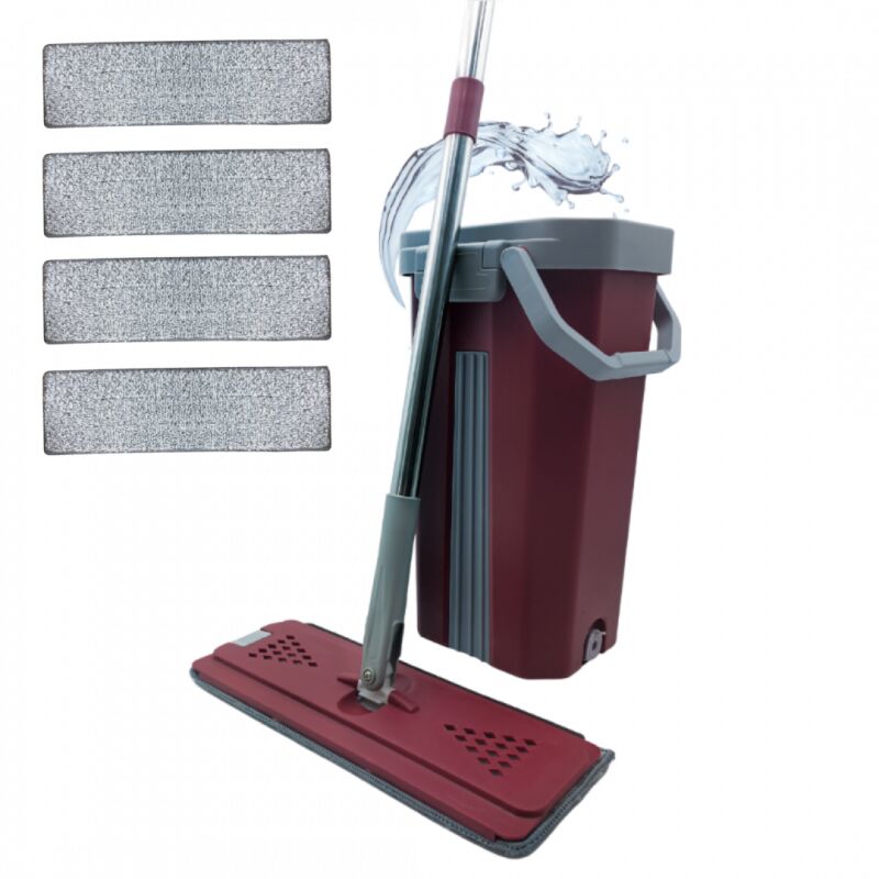 Venteo – Extra Großer Wischmopp Mit Auswringmechanismus – 360° Drehbarer Kopf – 130 Cm Langer Stiel – Doppelkammer-eimer – 4 Waschbare Mikrofaser-wischmoppköpfe