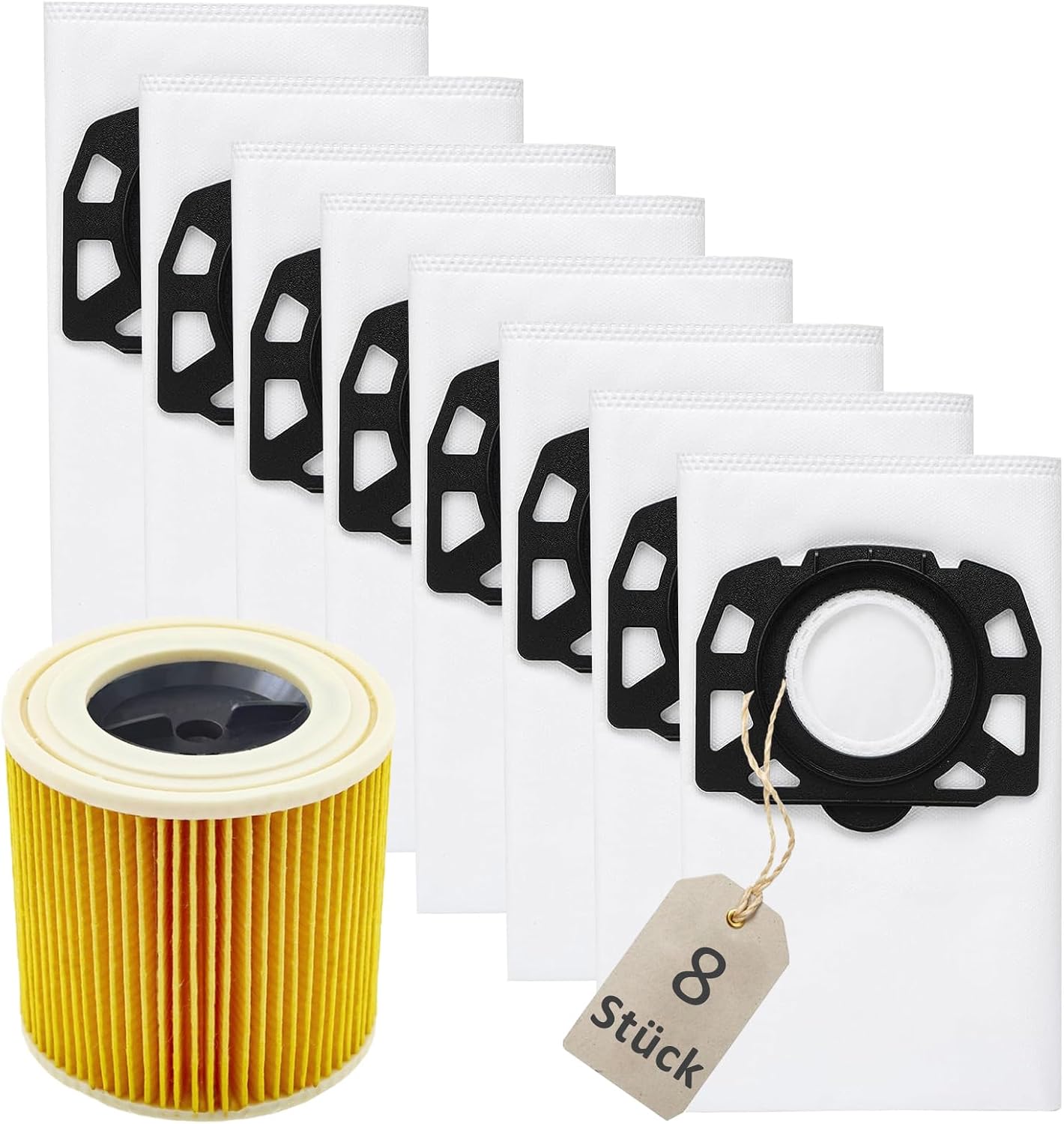 8-teiliges Beutelset Für Kärcher Wd2 Plus Wd3s Wd 3 S Wd 3 V Kfi 357 Kwd 1-3 2.863-314.0 Se4001 Se4002, 1 Filterpatrone 2.863-303.0