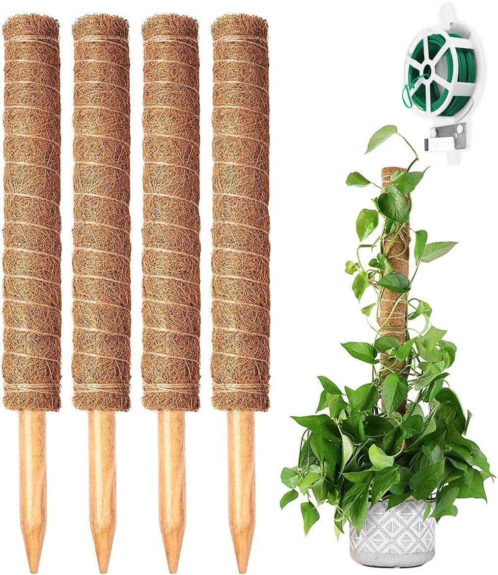 4-teiliges Set 40 Cm Kletterpflanzenstützen, Moosstängel Aus Kokosfaser Für Monstera-pflanzen, Natürliche Pflanzenstützen Mit 20 M Drehbaren Bändern