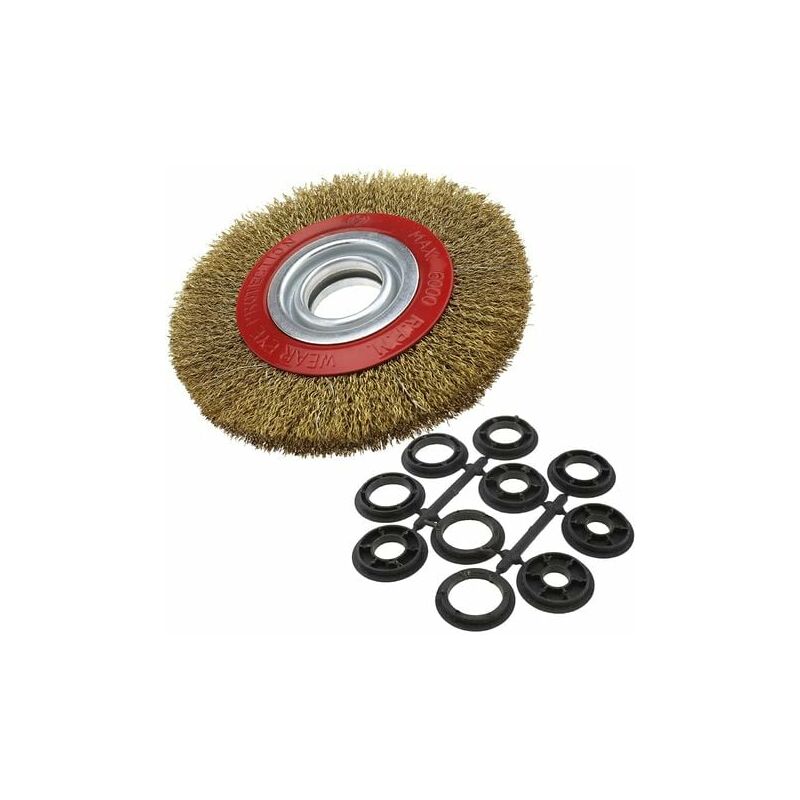 Runde Stahlbürste, 125 Mm Durchmesser, 1 Stück, Flache Runde Metallbürste Mit 10 Adapterringen (13 Mm/16 Mm Bohrung) Für Tischschleifmaschinen, Schleifen/reinigen/entlacken