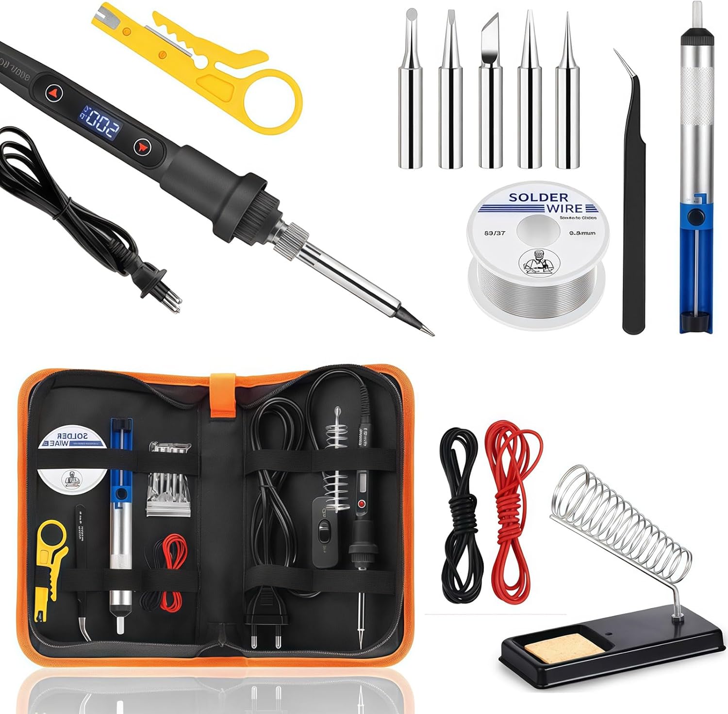 Professionelles 80-w-lötkolben-set, Einstellbare Temperatur Von 180 °c Bis 500 °c Mit Lcd-display, Ein-/ausschalter, 5 Lötdüsen, Entlötpumpe. Ideal Für Elektronikreparaturen, Lötarbeiten Und Heimwerke