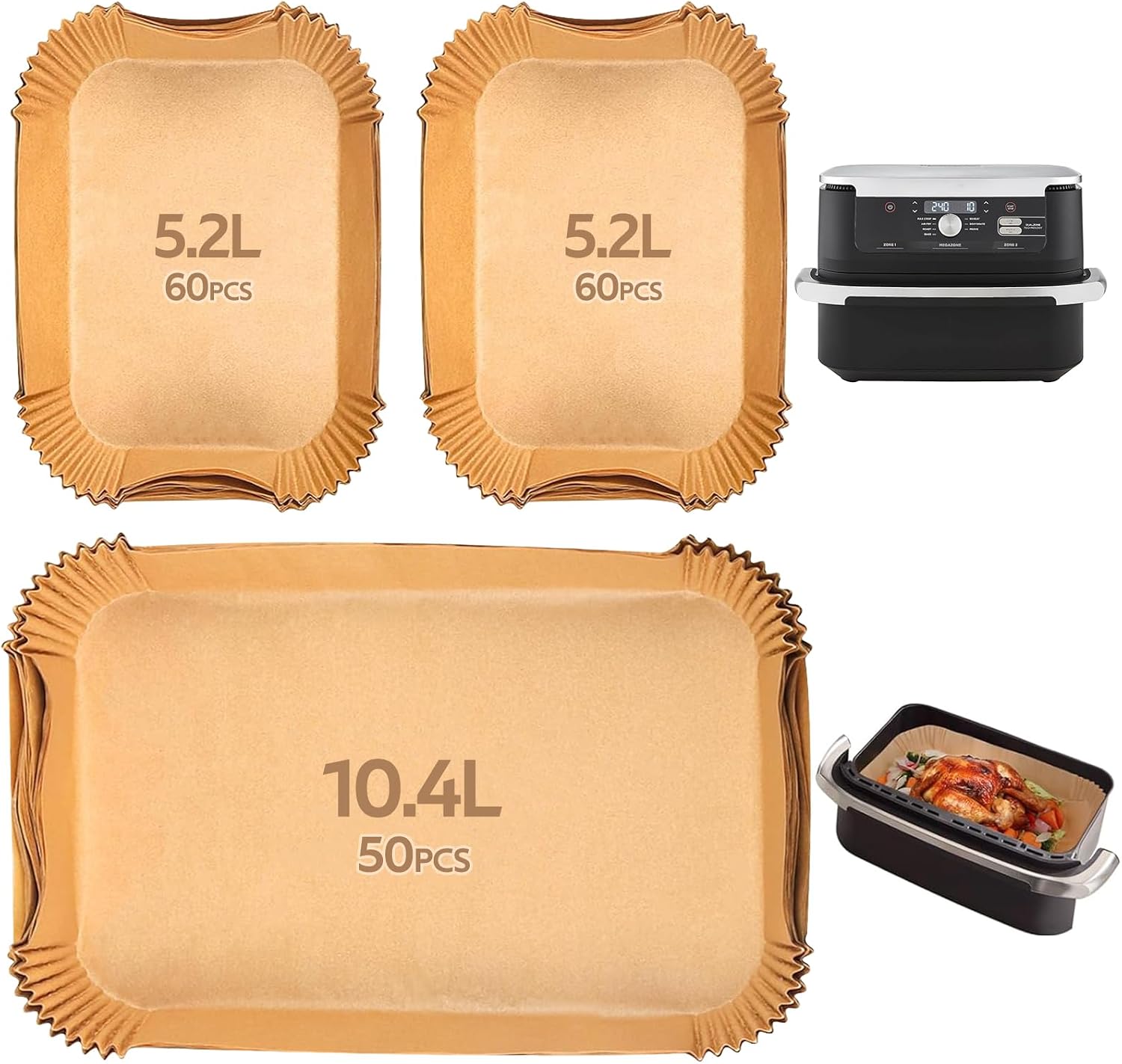 170 Stück Backpapier Für Ninja Foodi Flexdrawer Af500eu 10,4l Heißluftfritteusen, Lebensmittelecht, Bpa-frei, Einweg-antihaft-backpapier, Ölfrei, Zubehör Für Fritteusen Von 5,2l Bis 10,4l (170 Stück)