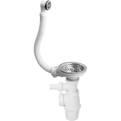 Komplettes 90-mm-einzelbecken-ablaufgarnitur Mit Edelstahl-siebkorb Und Verstellbarem Siphon, Wirquin 30723095, Chrom