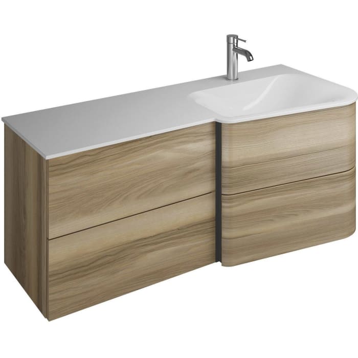 Burgbad Badu Mineralguss-waschtisch Inkl. Waschtischunterschrank 122 Cm, 2 Schubladen Seitlich, Becken Rechts