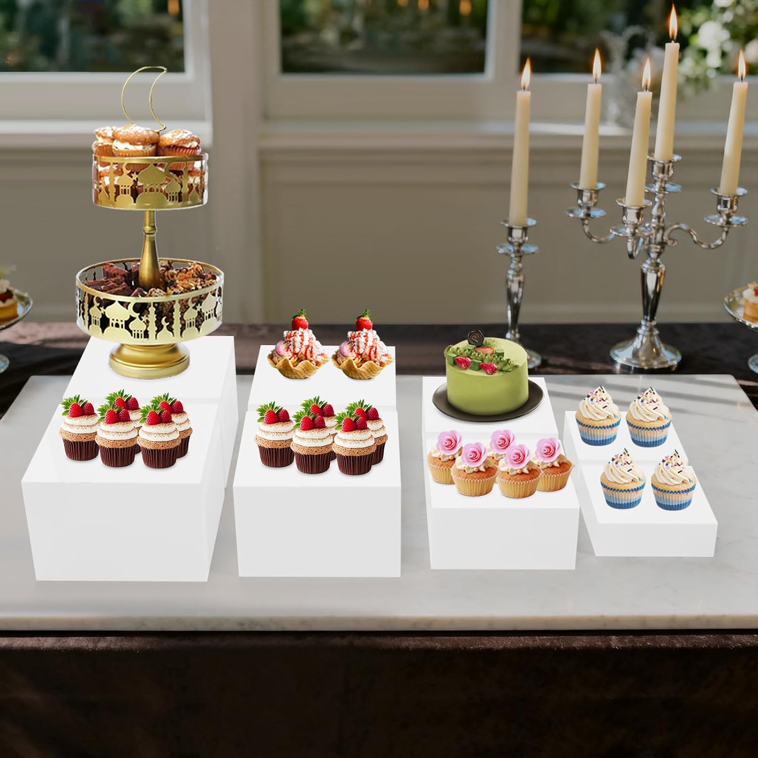 8 Stück Acryl Buffet Ständer, Tortenständer Mit Hohlen Böden, Buffet-erhöhungen Aus Acryl, Wiederverwendbare Display Ständer Kuchenständer Für Familientreffen, Hochzeit (weiß)