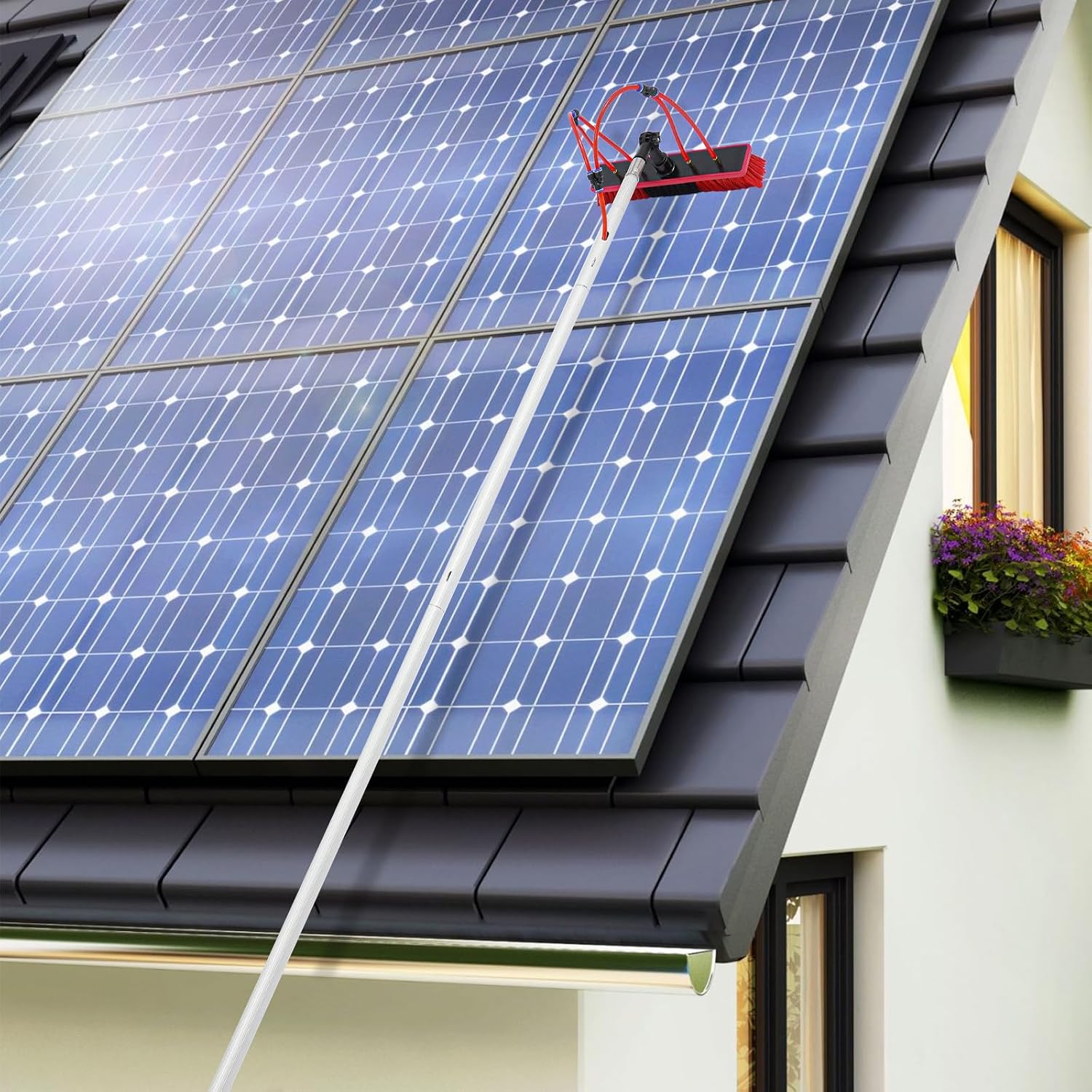 Teleskop Waschbürste Mit Teleskopstiel 5m, Waschbürste Für Photovoltaik, Autowaschbürste Aus Aluminium, Schneeschieber, Multitool Für Fenstern, Photovoltaik-solarmodulen, Fahrzeugen