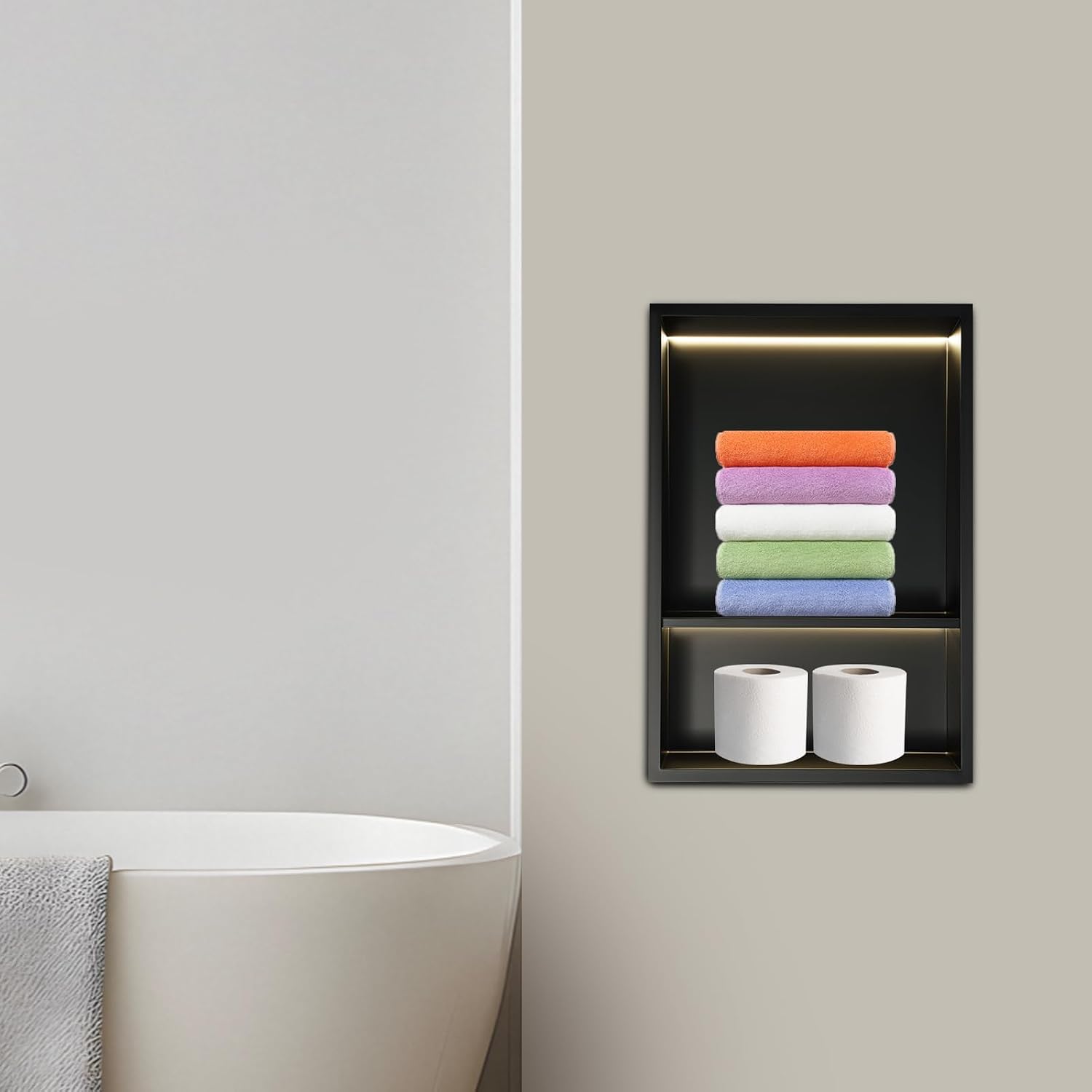 Wandnische Dusche Edelstahl Mit Led, Unterputz Duschregal, Wandnische Bad Nische Duschnische Für Badezimmer 2 -stöckige (12x18in)