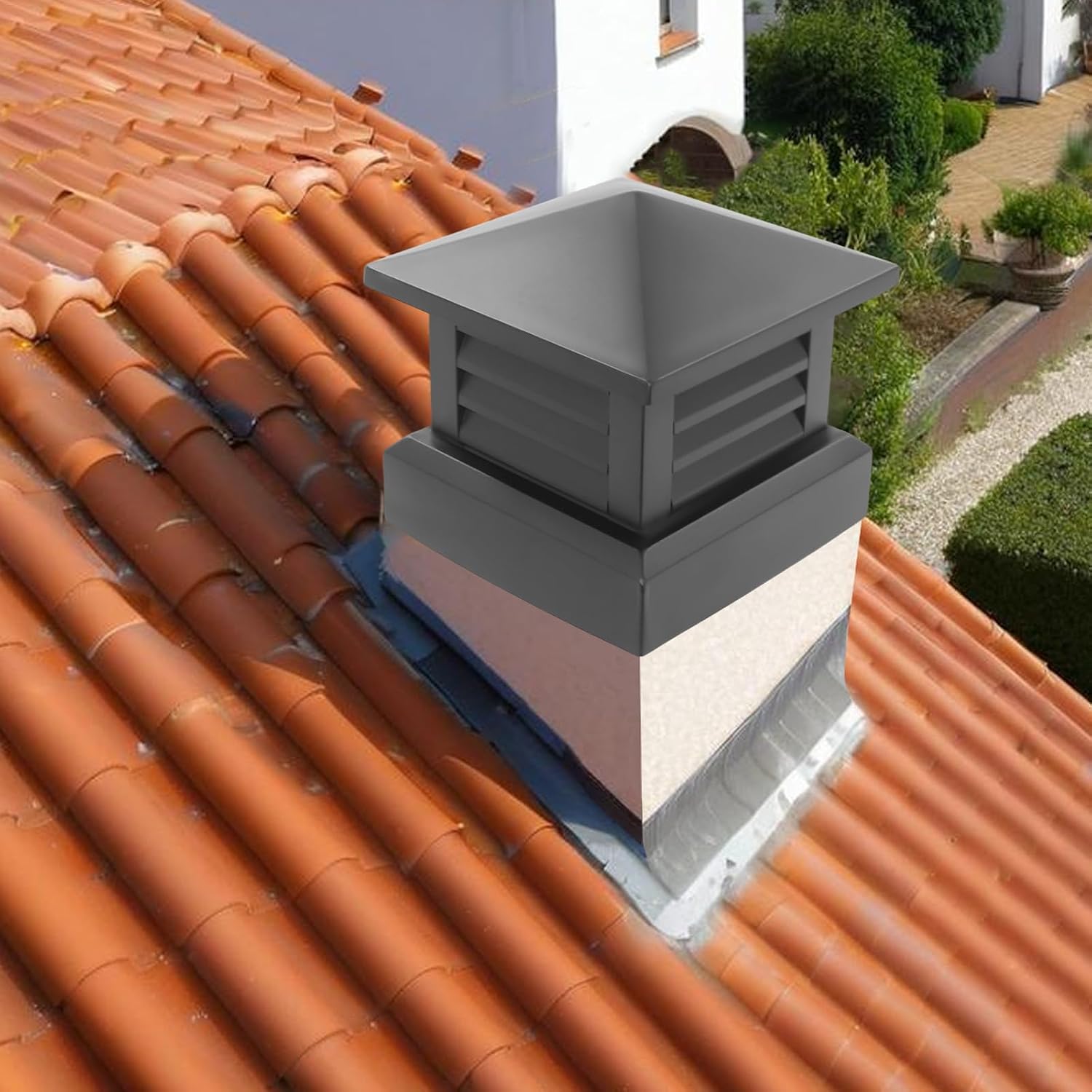 Schornsteinabdeckung, Aluminiumlegierung Quadratische Kamin Schornstein Abdeckung, Regensichere Schornsteinabdeckung Für Außen, Für Dachschornsteine Der Villen Und Häuser Schwarz