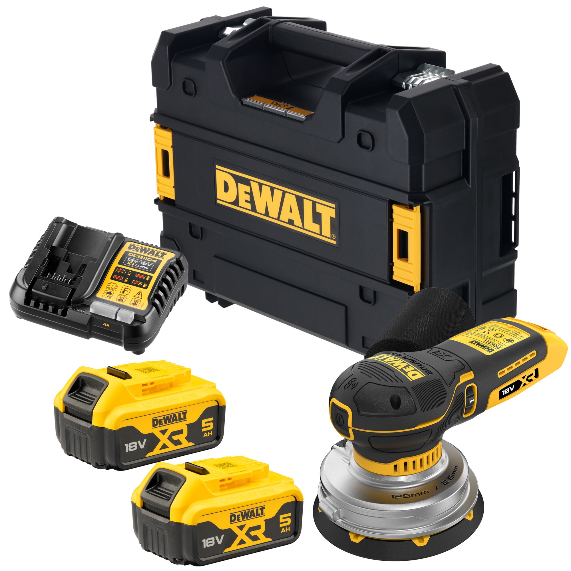 Dewalt Akku-exzenterschleifer Dcw211p2, 125mm, 18v 2x 5,0 Ah Und Ladegerät In Tstak